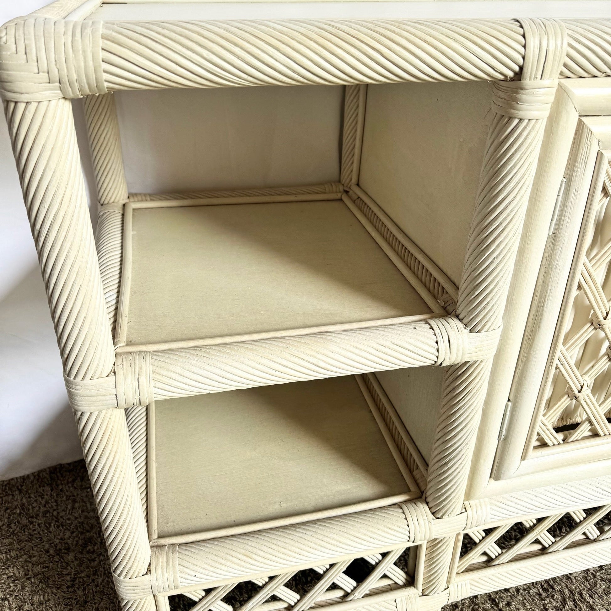 Vintage Coastal Twisted Reed and Rattan Credenza - Dolphin & Flamingo