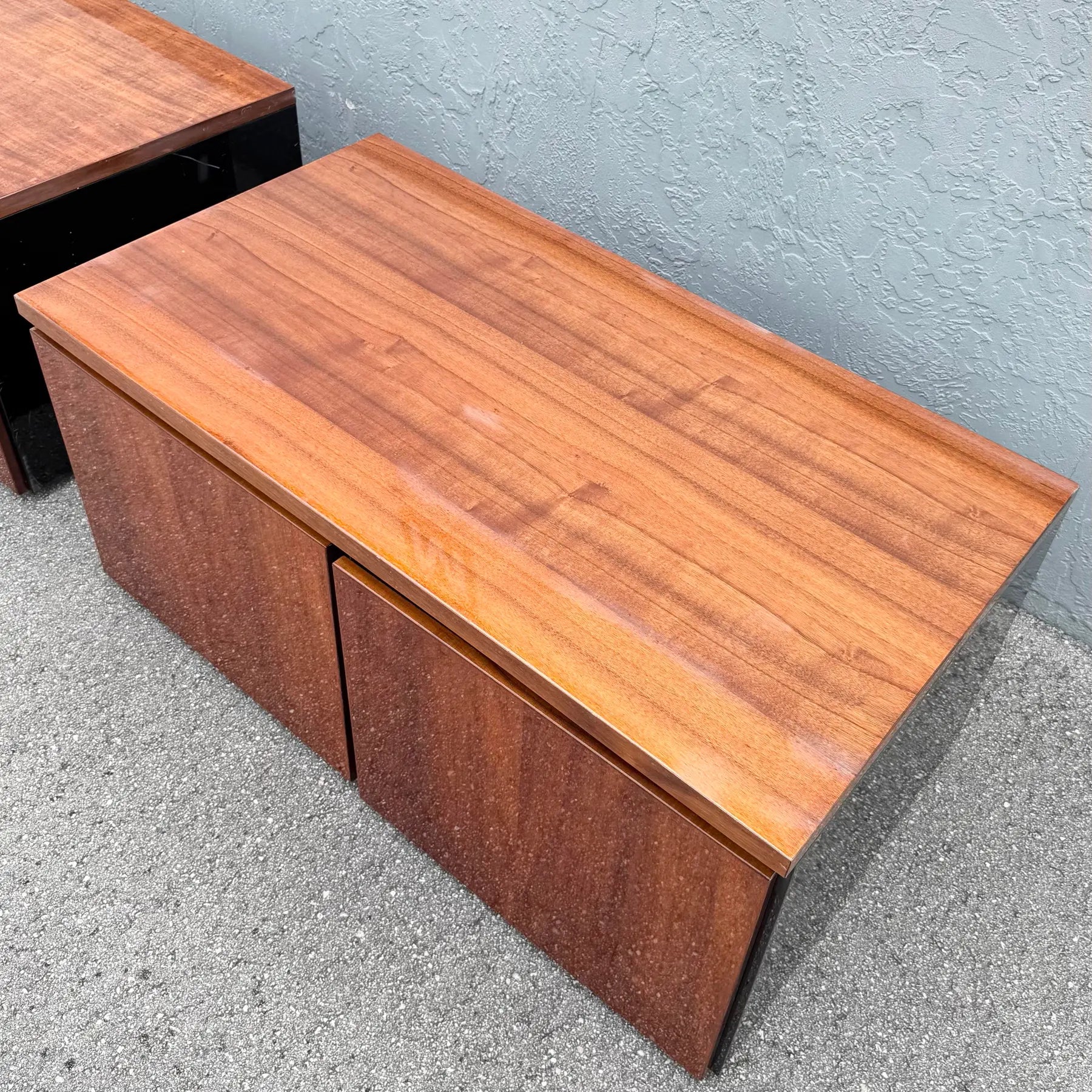 Vintage “Elan” Black Lacquered Koa Wood Cabinets by Henredon - A Pair Dolphin & Flamingo