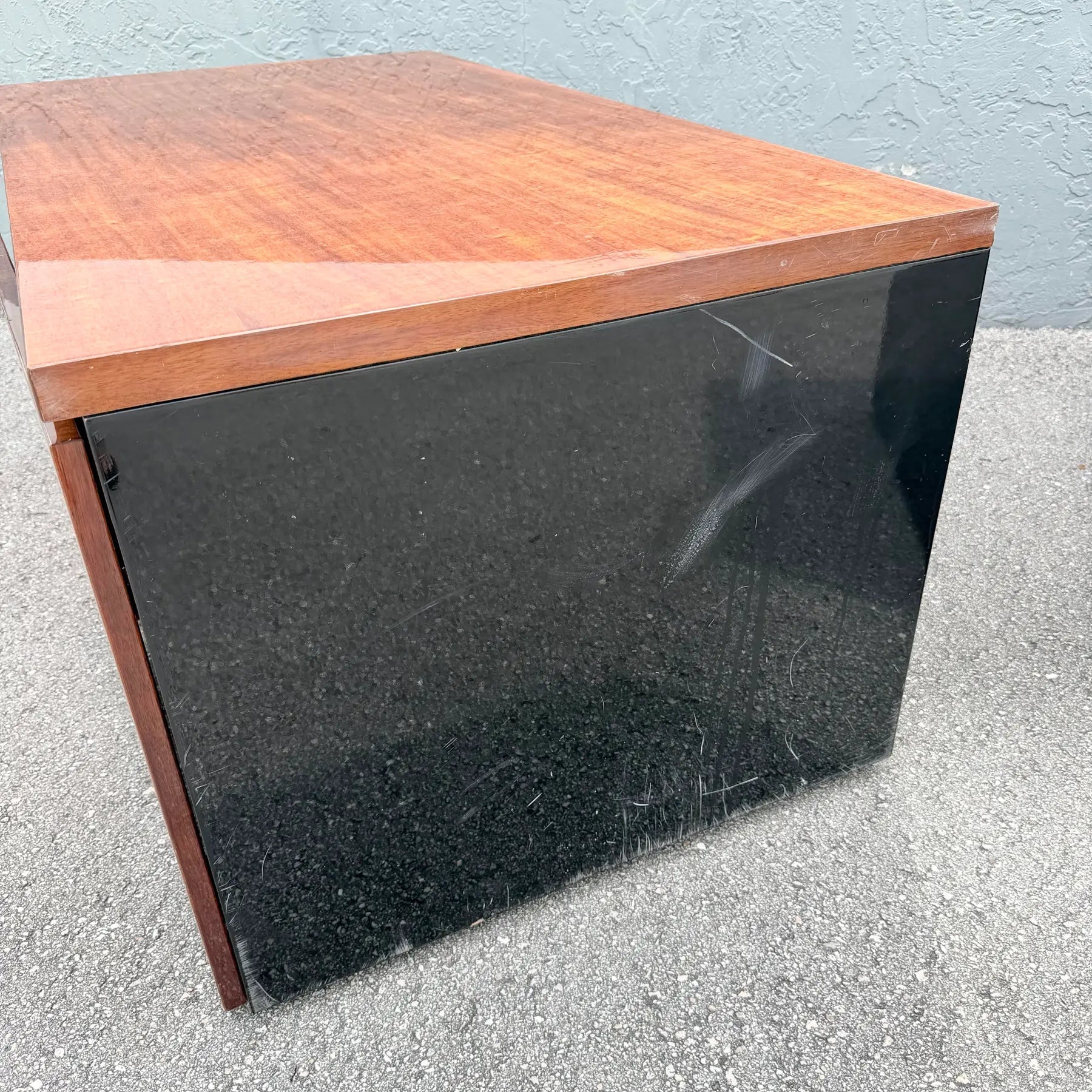 Vintage “Elan” Black Lacquered Koa Wood Cabinets by Henredon - A Pair Dolphin & Flamingo