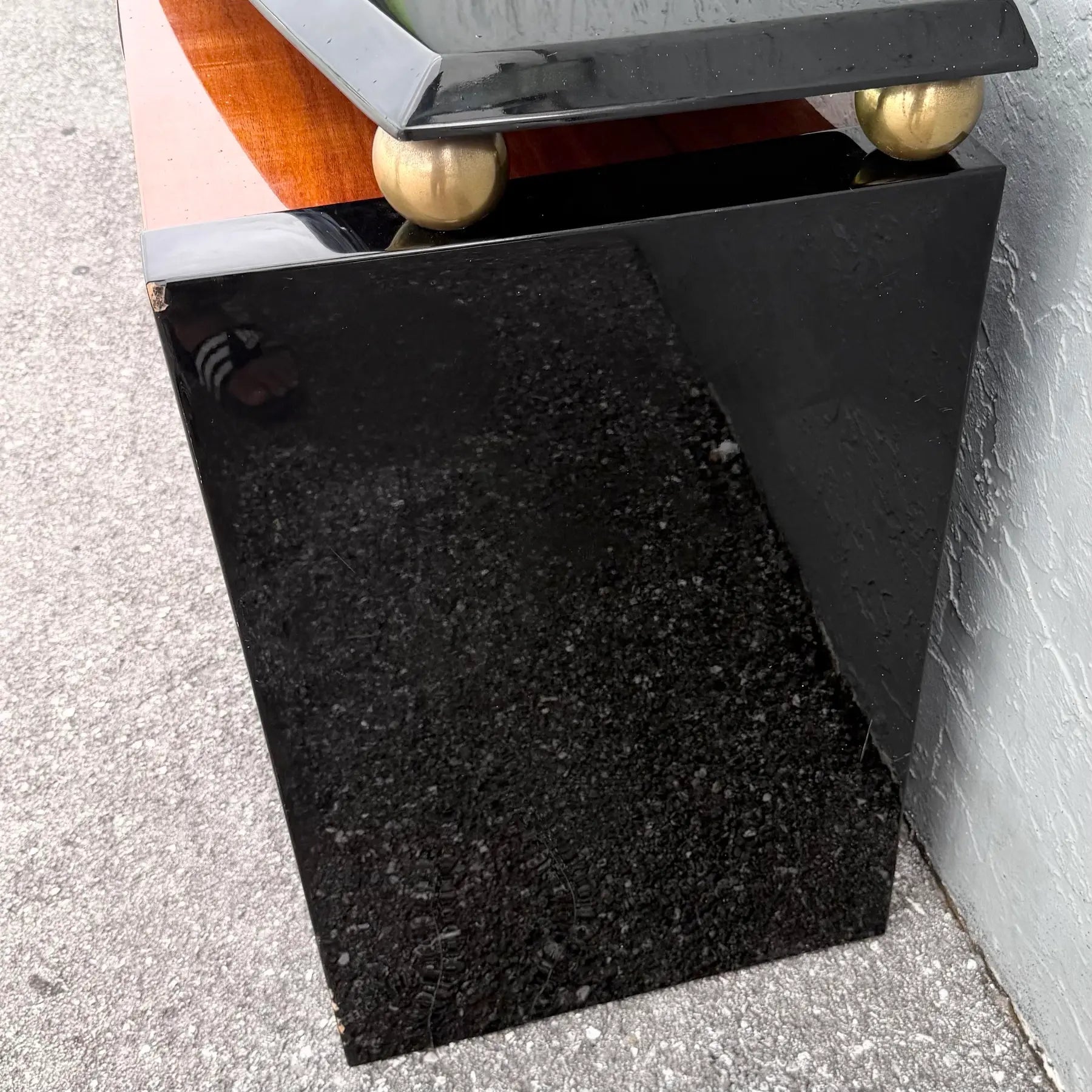 Vintage “Elan” Black Lacquered Koa Wood Credenza by Henredon Dolphin & Flamingo