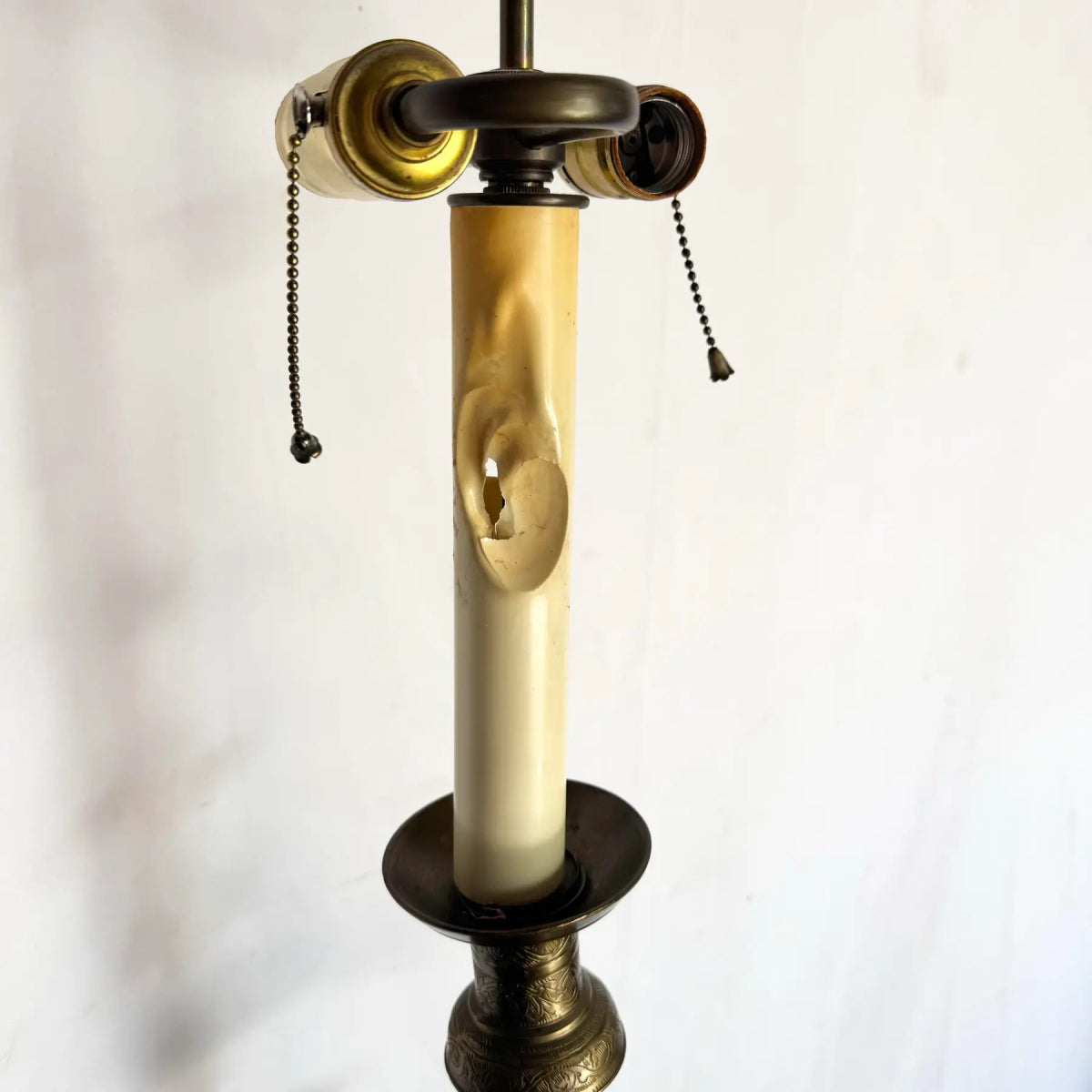 Vintage Etched Brass Candlestick Table Lamp - Dolphin & Flamingo