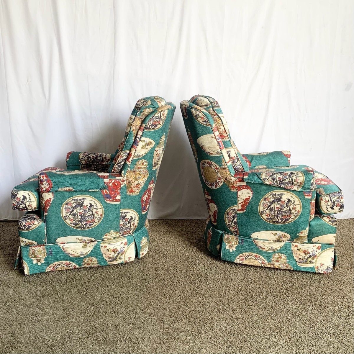 Vintage Ethan Allen Tufted Lounge Chairs - A Pair - Dolphin & Flamingo