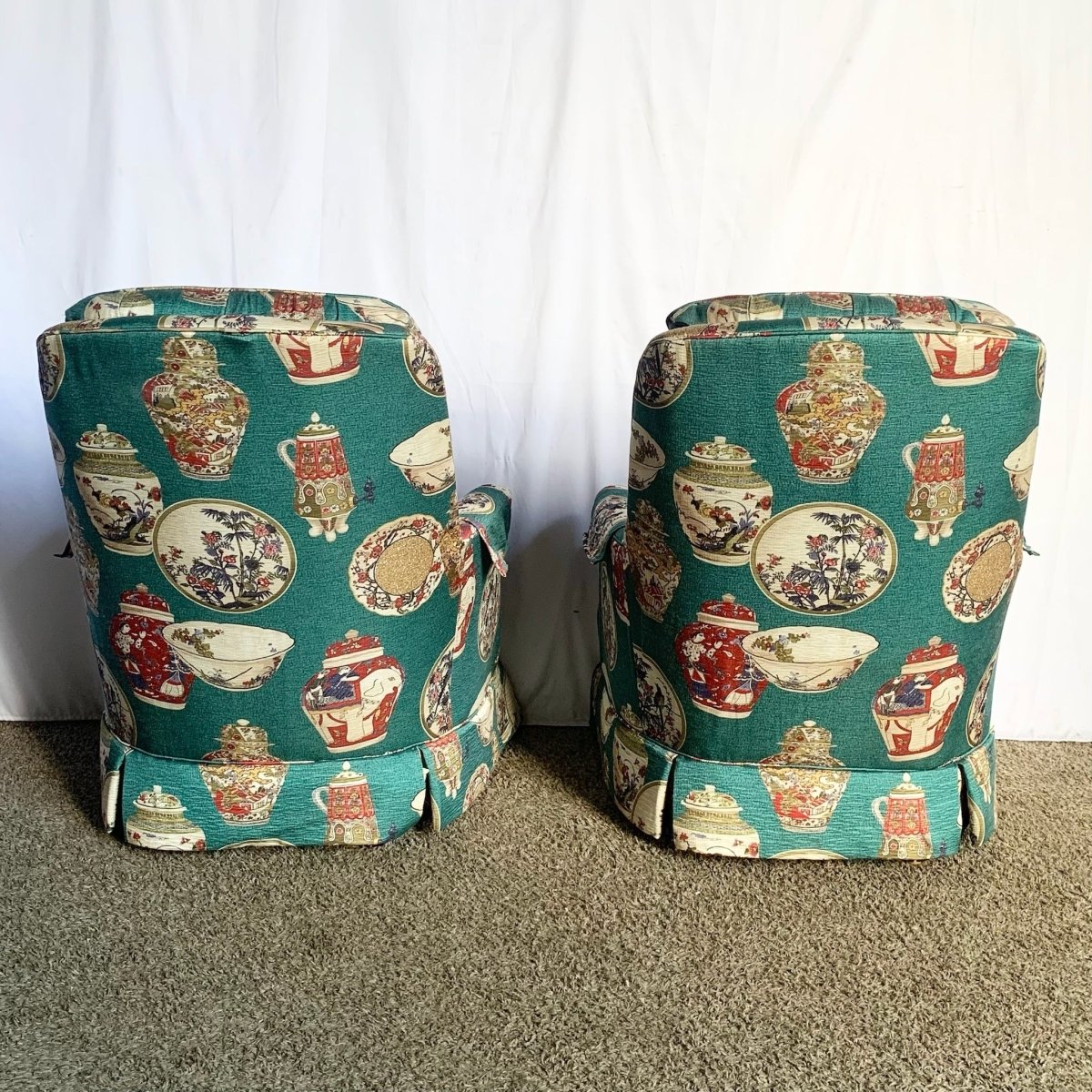 Vintage Ethan Allen Tufted Lounge Chairs - A Pair - Dolphin & Flamingo