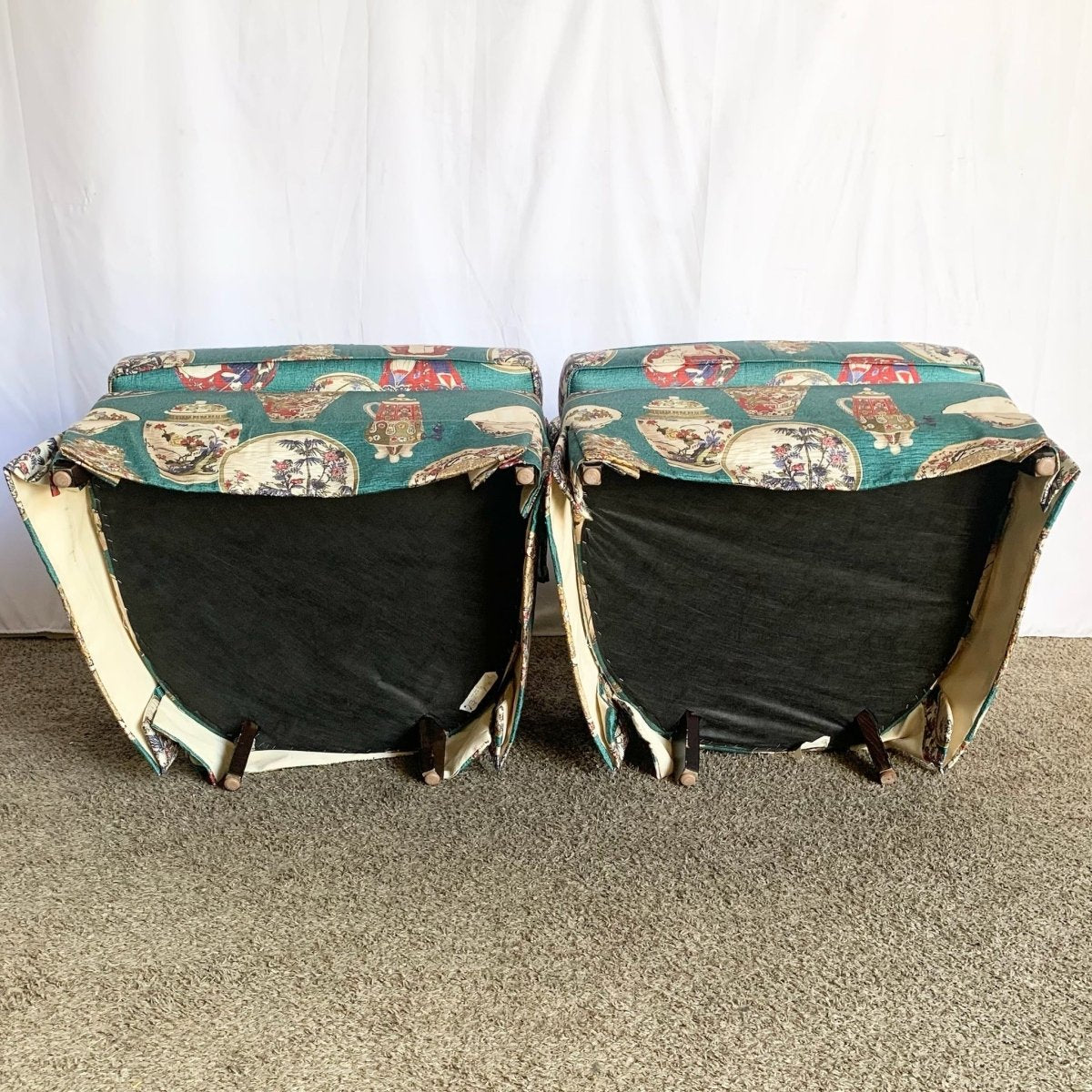 Vintage Ethan Allen Tufted Lounge Chairs - A Pair - Dolphin & Flamingo