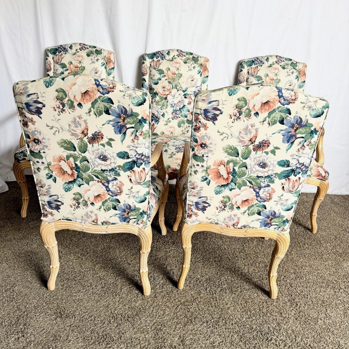 Vintage Faux Bois Dining Arm Chairs by Casa Stradivari - Set of 6 - Dolphin & Flamingo