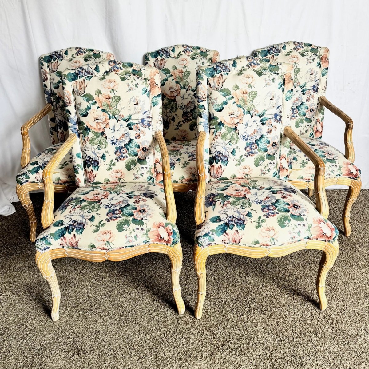Vintage Faux Bois Dining Arm Chairs by Casa Stradivari - Set of 6 - Dolphin & Flamingo