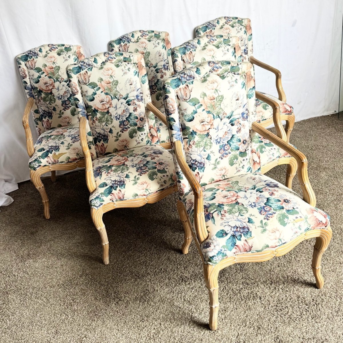 Vintage Faux Bois Dining Arm Chairs by Casa Stradivari - Set of 6 - Dolphin & Flamingo