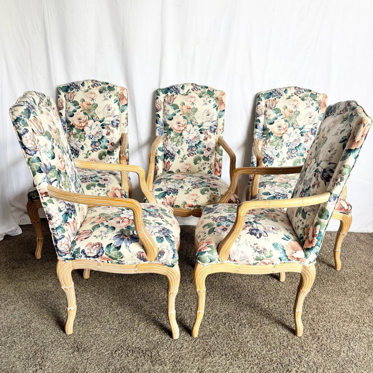 Vintage Faux Bois Dining Arm Chairs by Casa Stradivari - Set of 6 - Dolphin & Flamingo