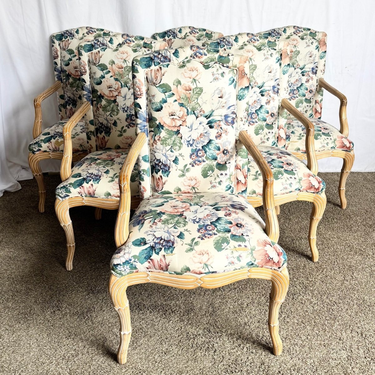 Vintage Faux Bois Dining Arm Chairs by Casa Stradivari - Set of 6 - Dolphin & Flamingo