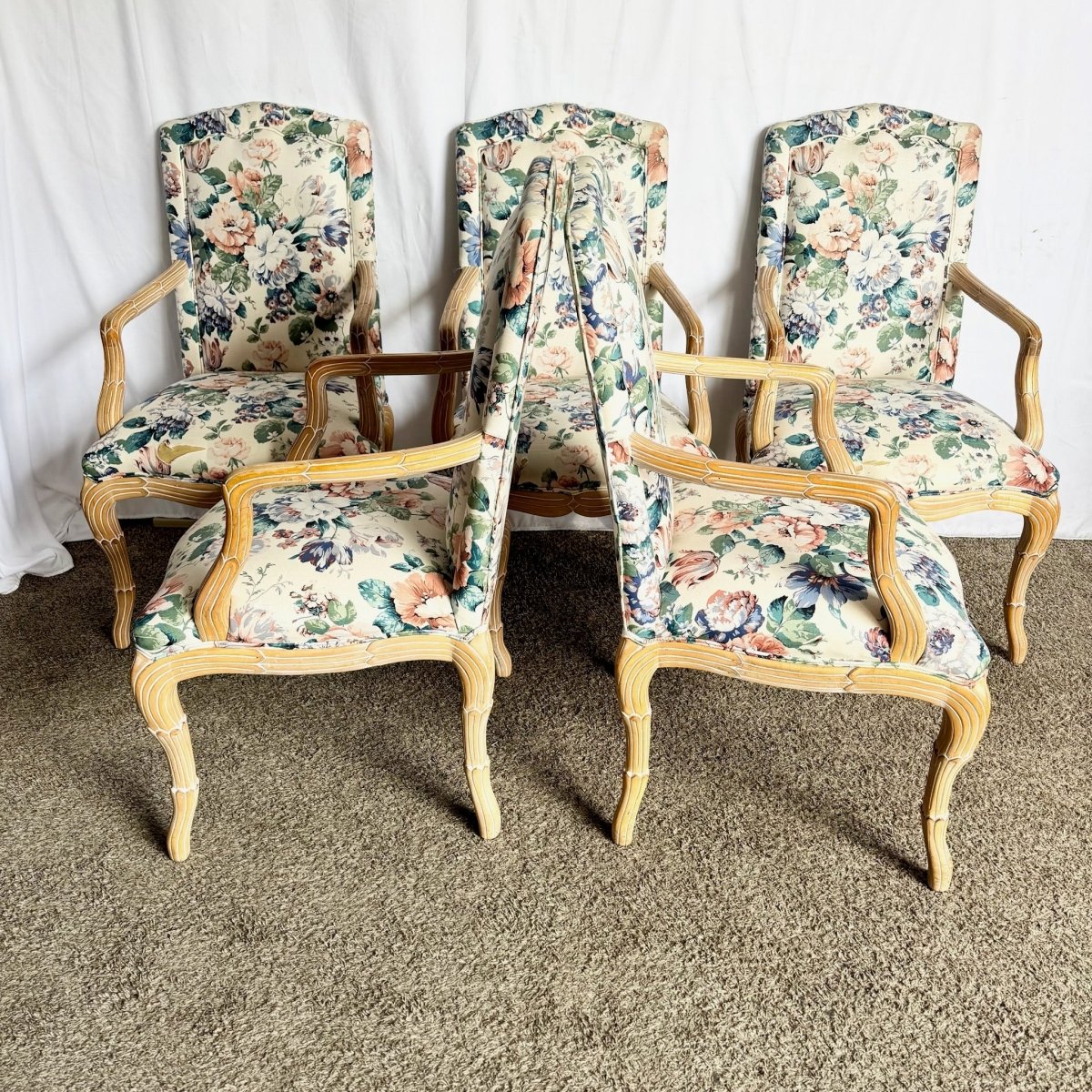 Vintage Faux Bois Dining Arm Chairs by Casa Stradivari - Set of 6 - Dolphin & Flamingo