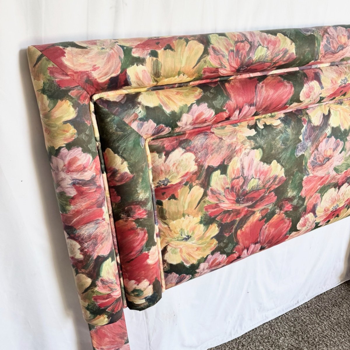 Vintage Floral Upholstered Queen Size Headboard - Dolphin & Flamingo