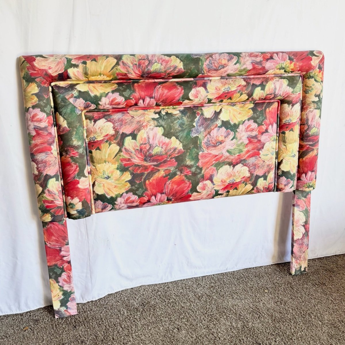 Vintage Floral Upholstered Queen Size Headboard - Dolphin & Flamingo