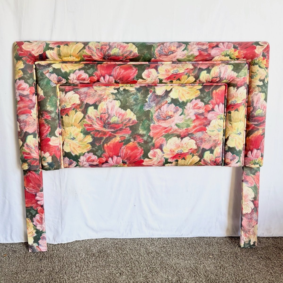 Vintage Floral Upholstered Queen Size Headboard - Dolphin & Flamingo
