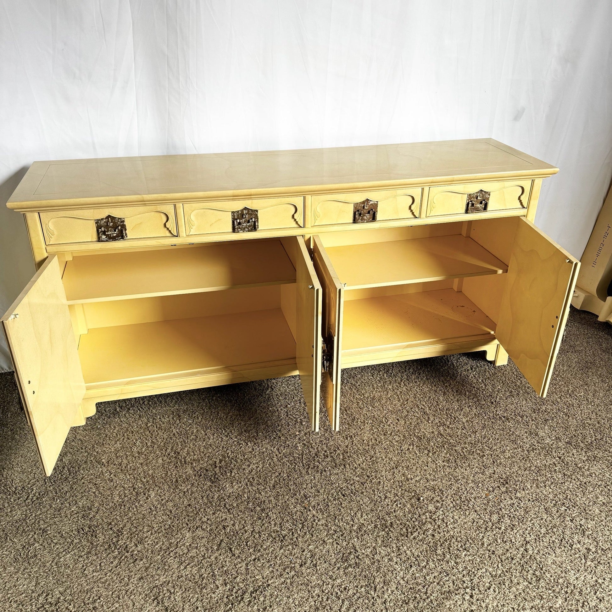 Vintage Folio Faux Goat Skin Lacquered Credenza by Henredon - Dolphin & Flamingo