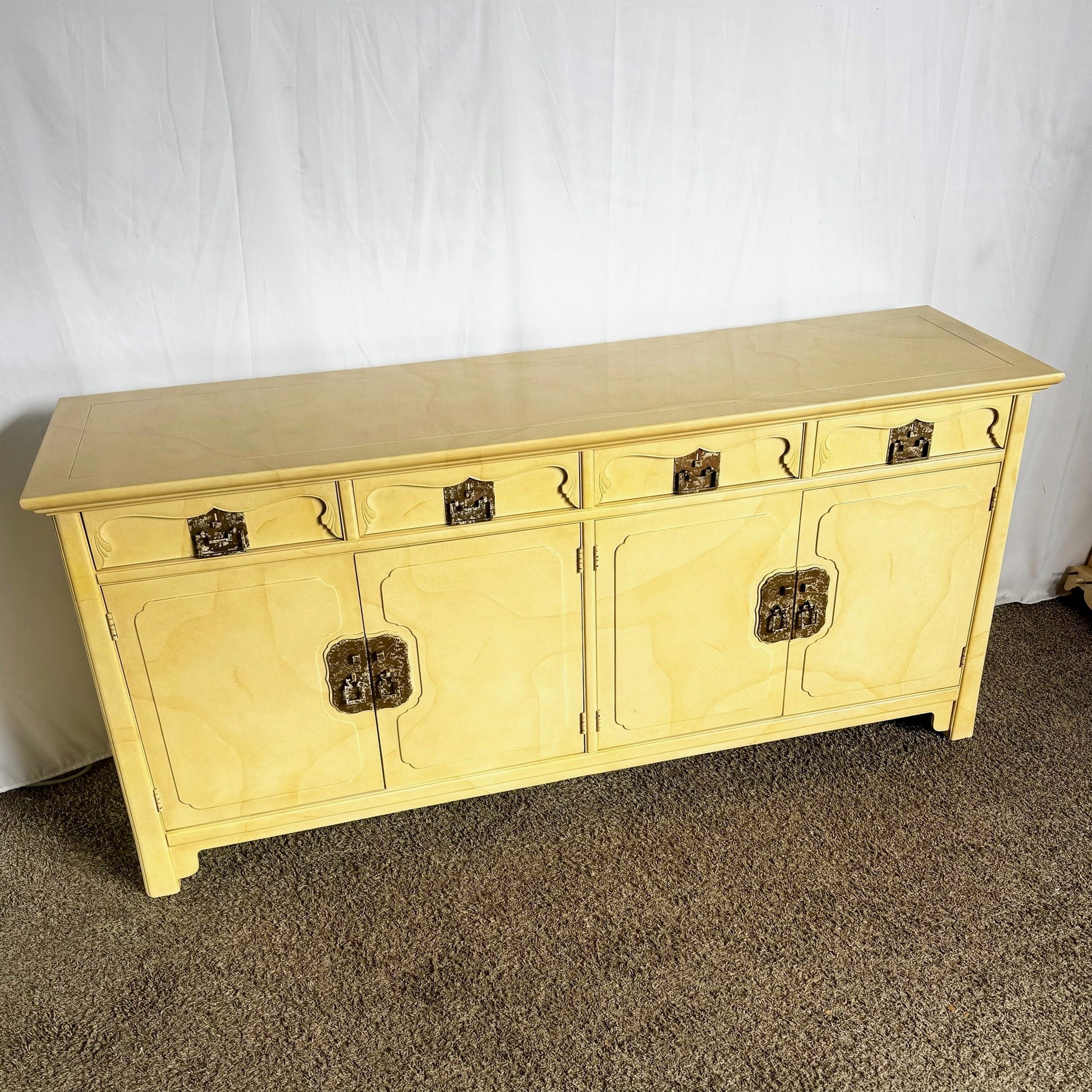 Vintage Folio Faux Goat Skin Lacquered Credenza by Henredon - Dolphin & Flamingo