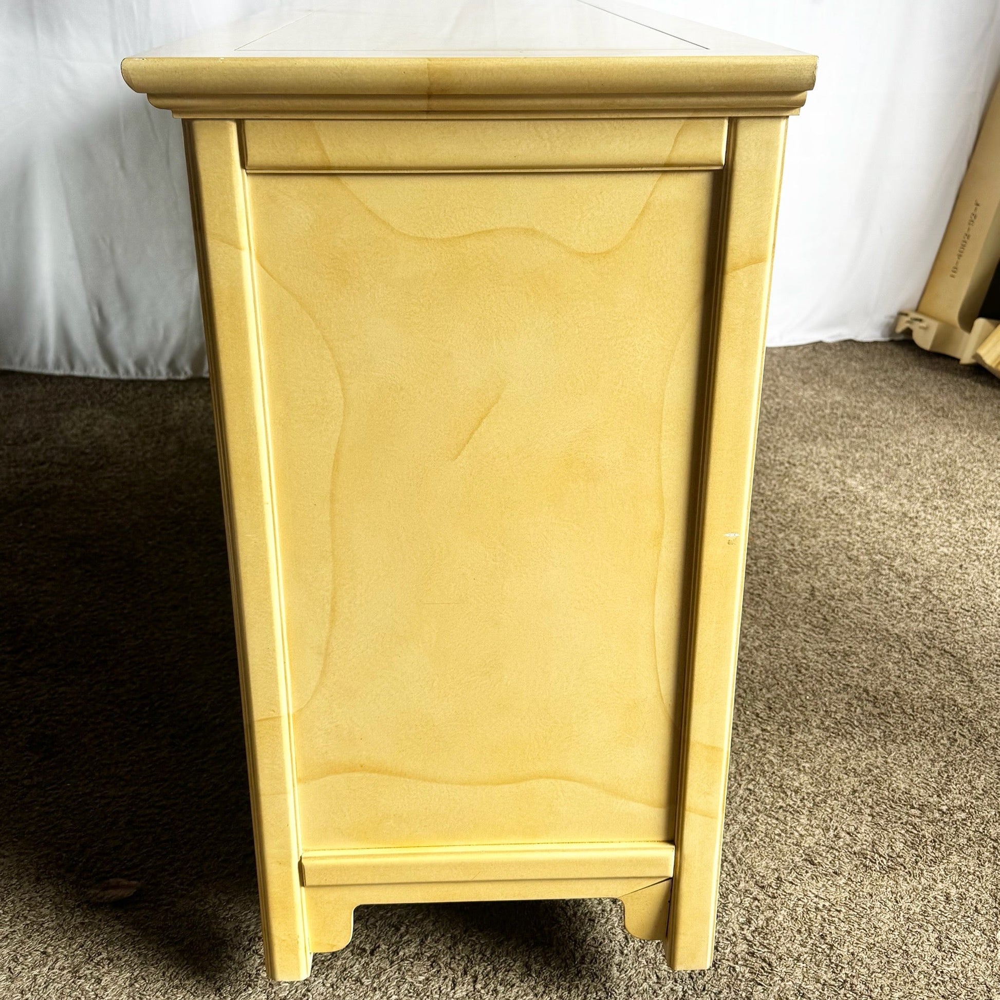 Vintage Folio Faux Goat Skin Lacquered Credenza by Henredon - Dolphin & Flamingo