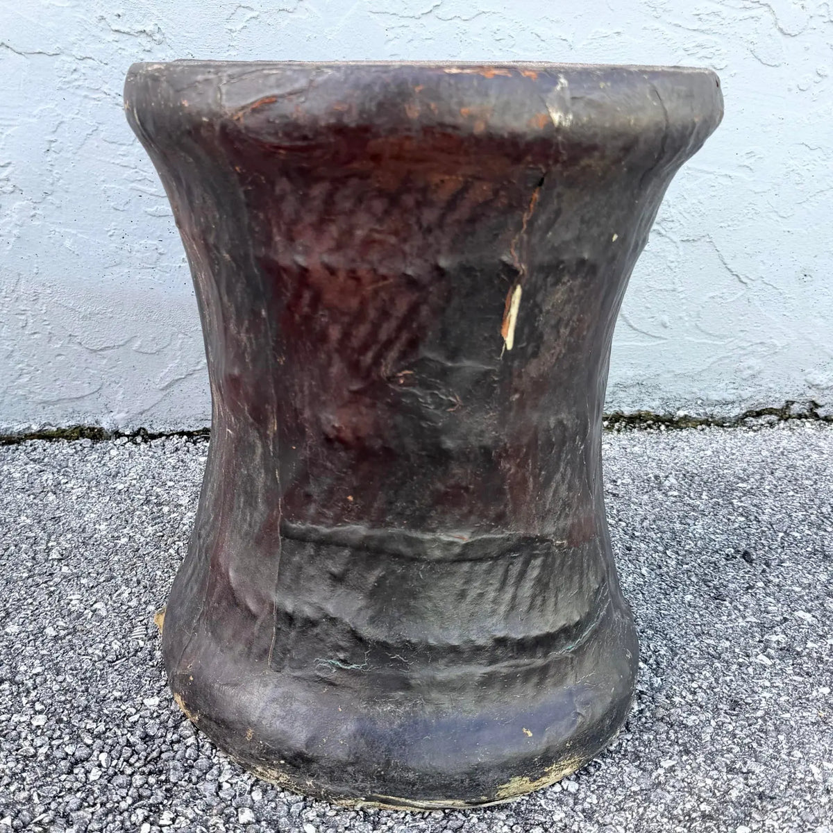 Vintage Folk Art Paper Mache Side Table/Stool With Hindu Figure
