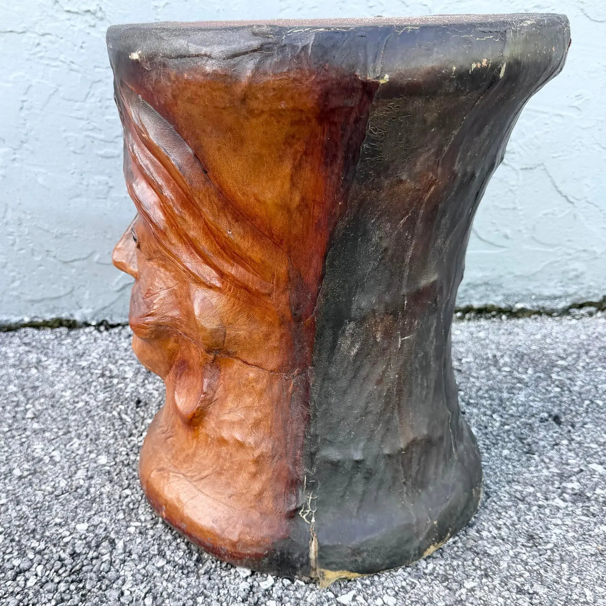 Vintage Folk Art Paper Mache Side Table/Stool With Hindu Figure