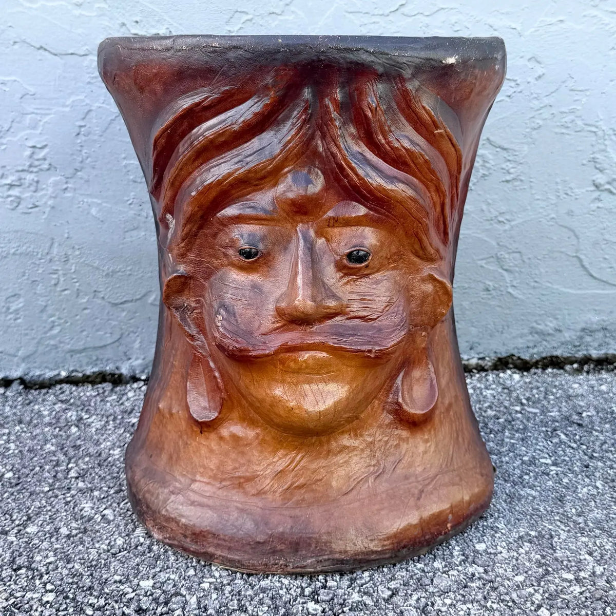 Vintage Folk Art Paper Mache Side Table/Stool With Hindu Figure