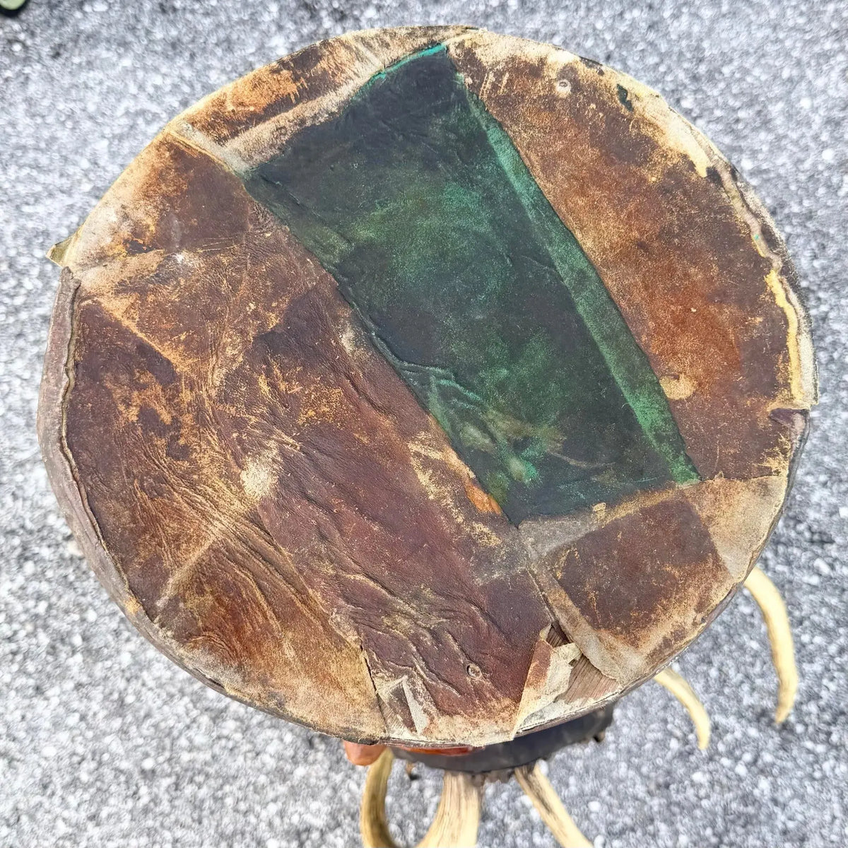 Vintage Folk Art Paper Mache Side Table/Stool With Hindu Figure