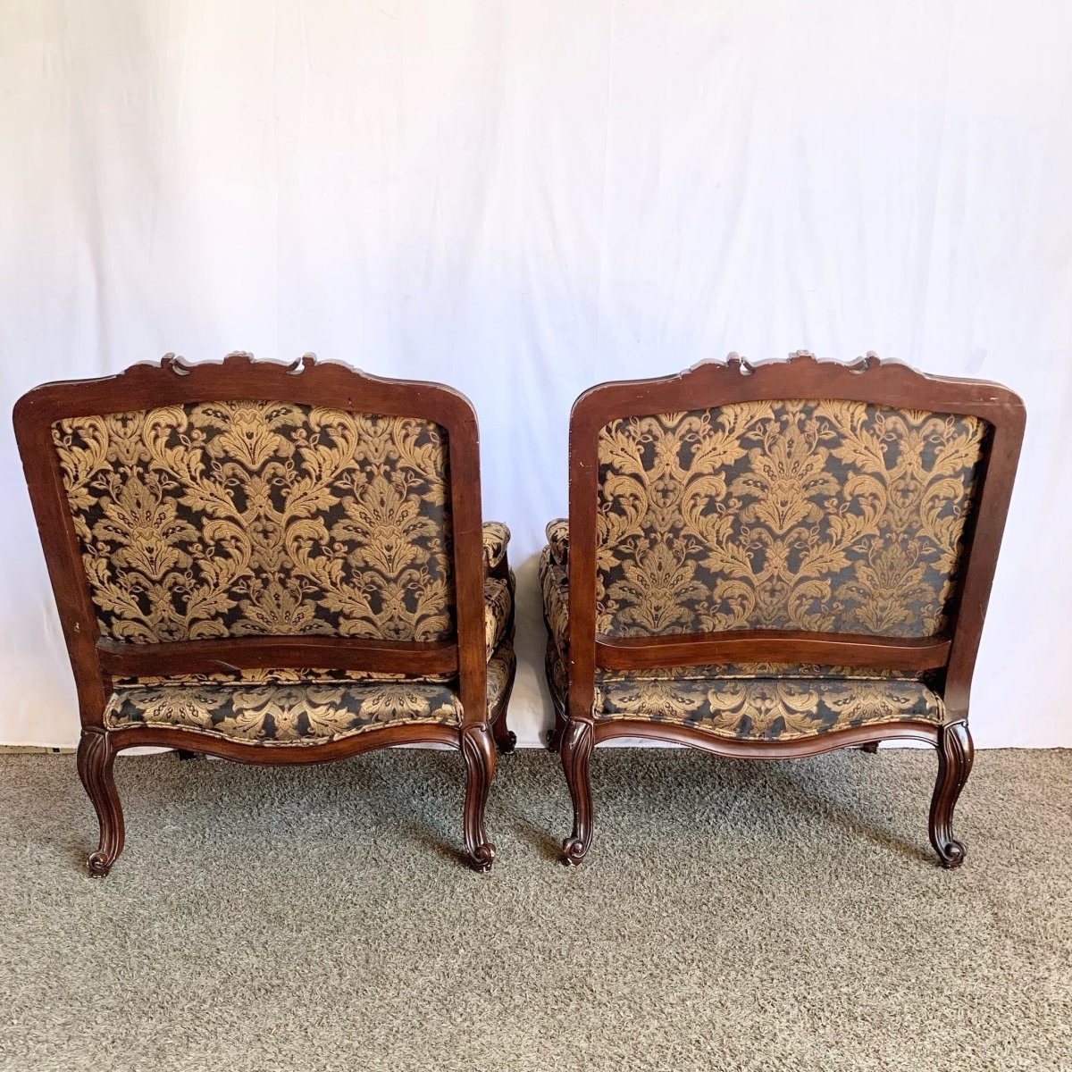 Vintage French Provincial Arm Lounge Chairs - A Pair - Dolphin & Flamingo