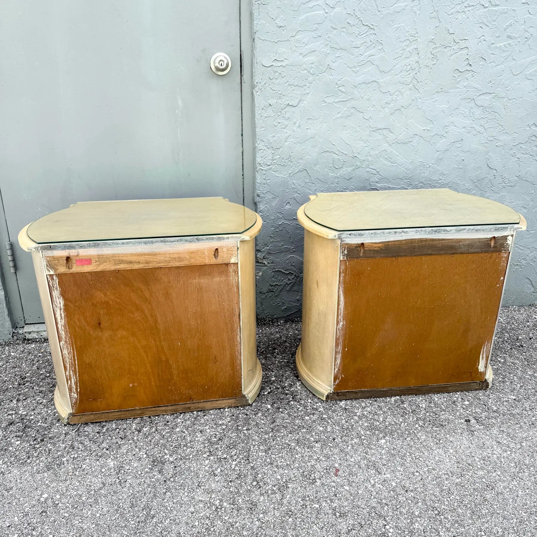 Vintage French Provincial Burlwood Nightstands by Detroit Furniture - A Pair Dolphin & Flamingo