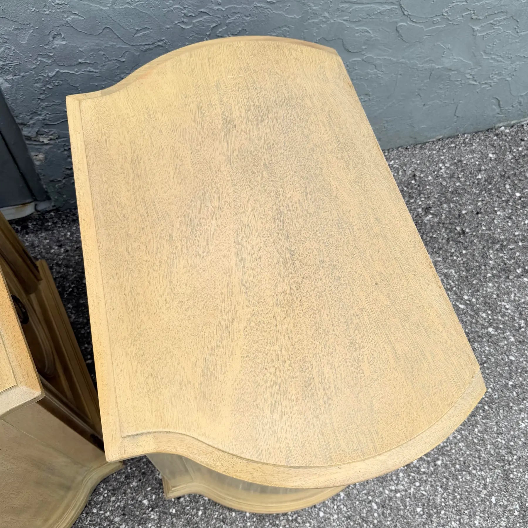 Vintage French Provincial Burlwood Nightstands by Detroit Furniture - A Pair Dolphin & Flamingo