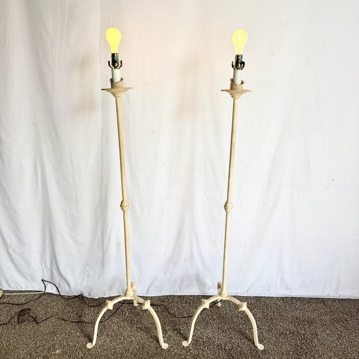 Vintage French Provincial Candlestick Floor Lamps With Three - Legged Base - A Pair - Dolphin & Flamingo