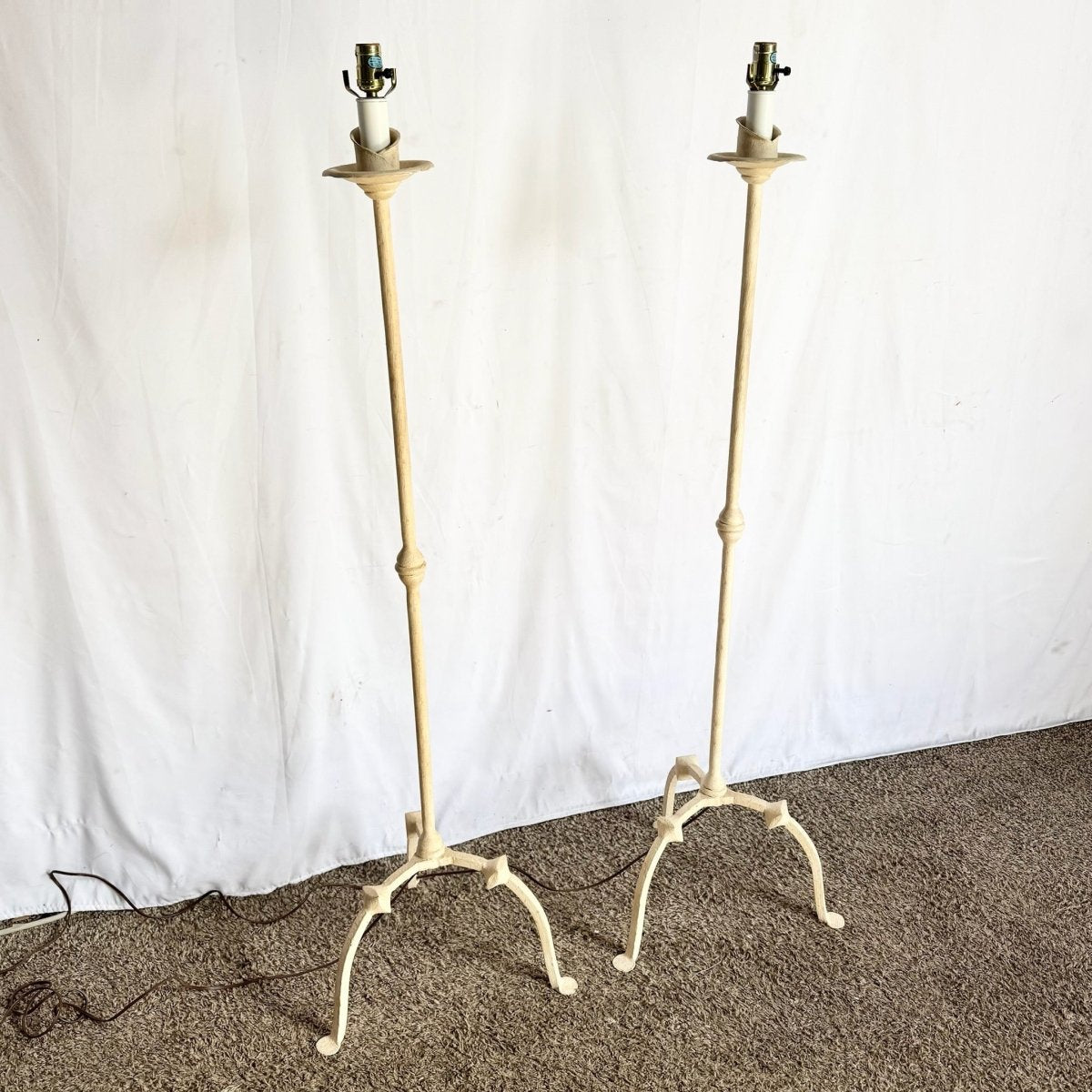 Vintage French Provincial Candlestick Floor Lamps With Three - Legged Base - A Pair - Dolphin & Flamingo
