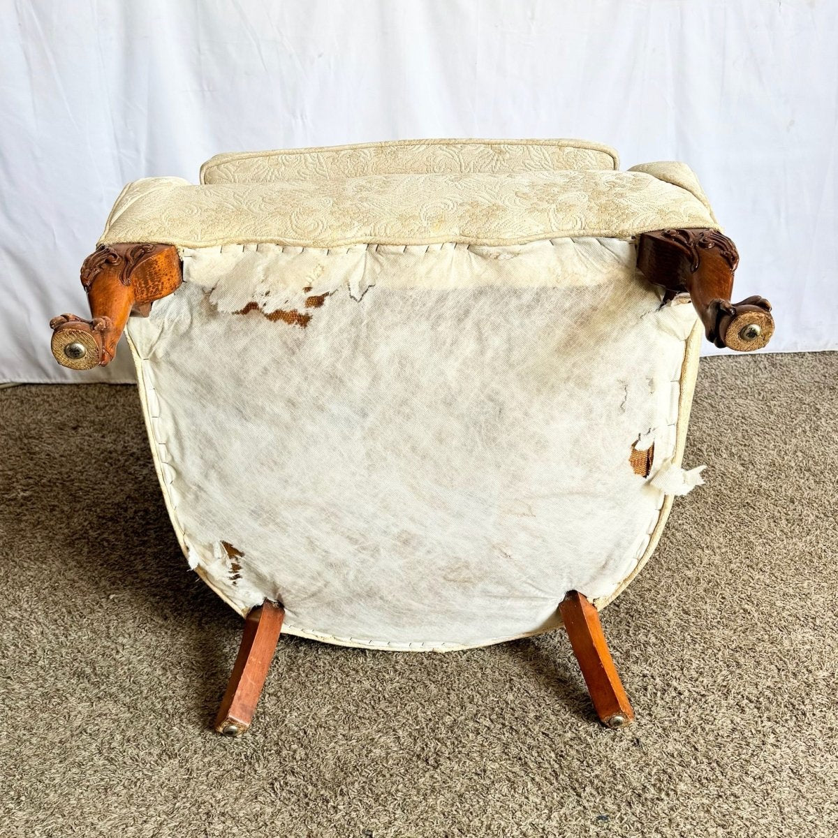 Vintage French Provincial Tufted Ball in Claw Lounge Chair - Dolphin & Flamingo