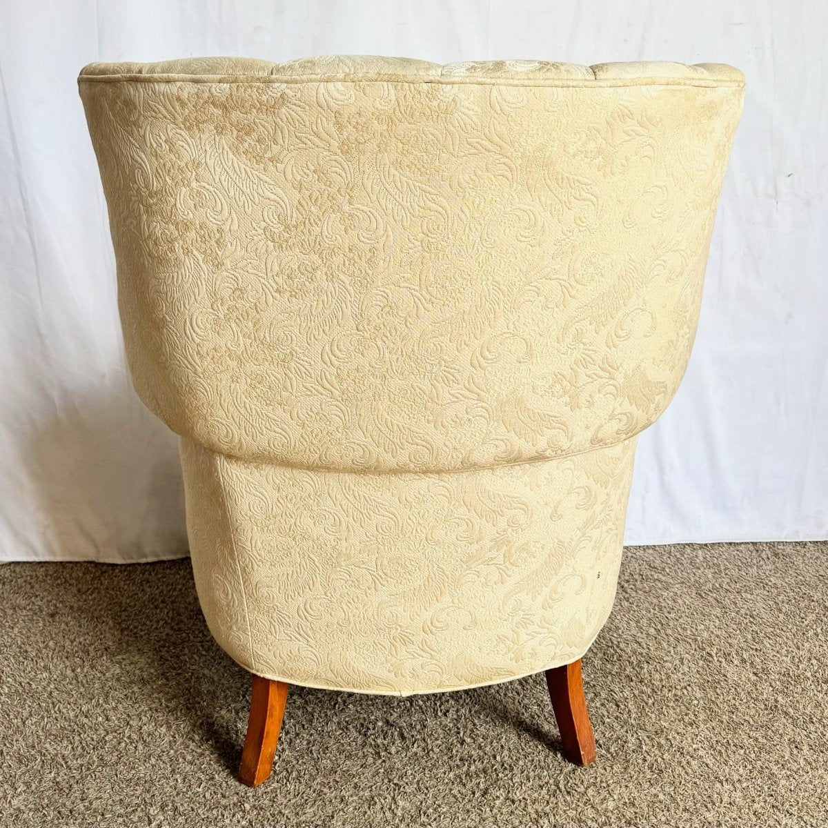 Vintage French Provincial Tufted Ball in Claw Lounge Chair - Dolphin & Flamingo