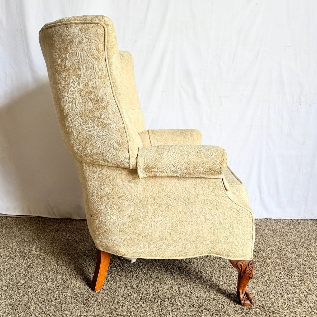 Vintage French Provincial Tufted Ball in Claw Lounge Chair - Dolphin & Flamingo