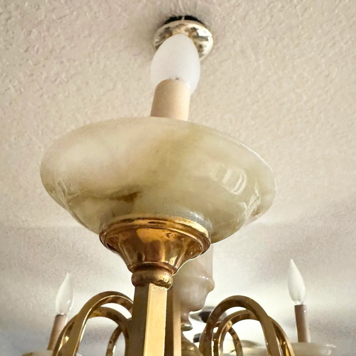 Vintage Georgian Style Green Onyx and Gold Chandelier - 8 Lights - Dolphin & Flamingo