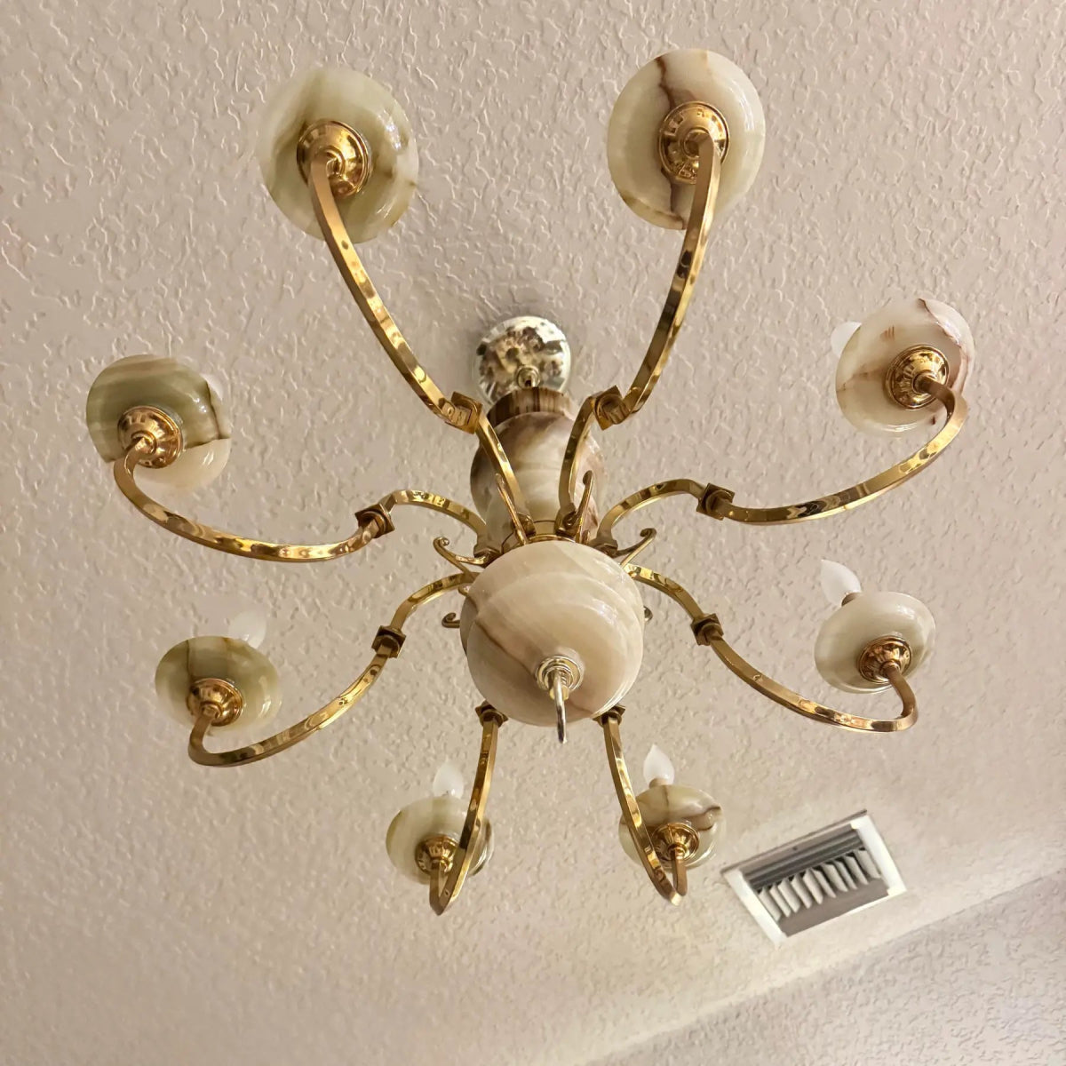 Vintage Georgian Style Green Onyx and Gold Chandelier - 8 Lights - Dolphin & Flamingo