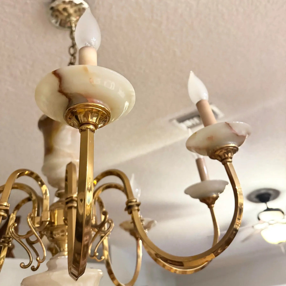 Vintage Georgian Style Green Onyx and Gold Chandelier - 8 Lights - Dolphin & Flamingo