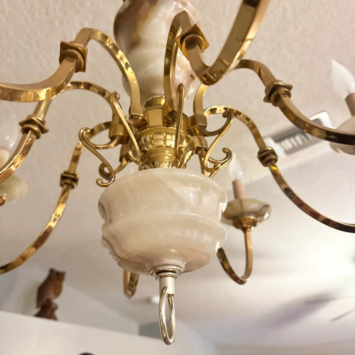 Vintage Georgian Style Green Onyx and Gold Chandelier - 8 Lights - Dolphin & Flamingo