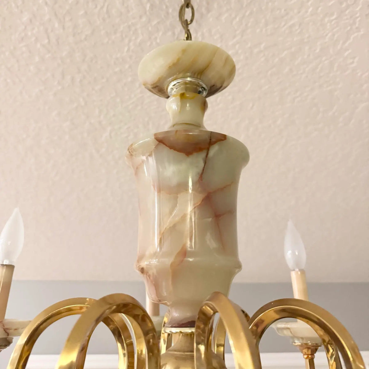 Vintage Georgian Style Green Onyx and Gold Chandelier - 8 Lights - Dolphin & Flamingo