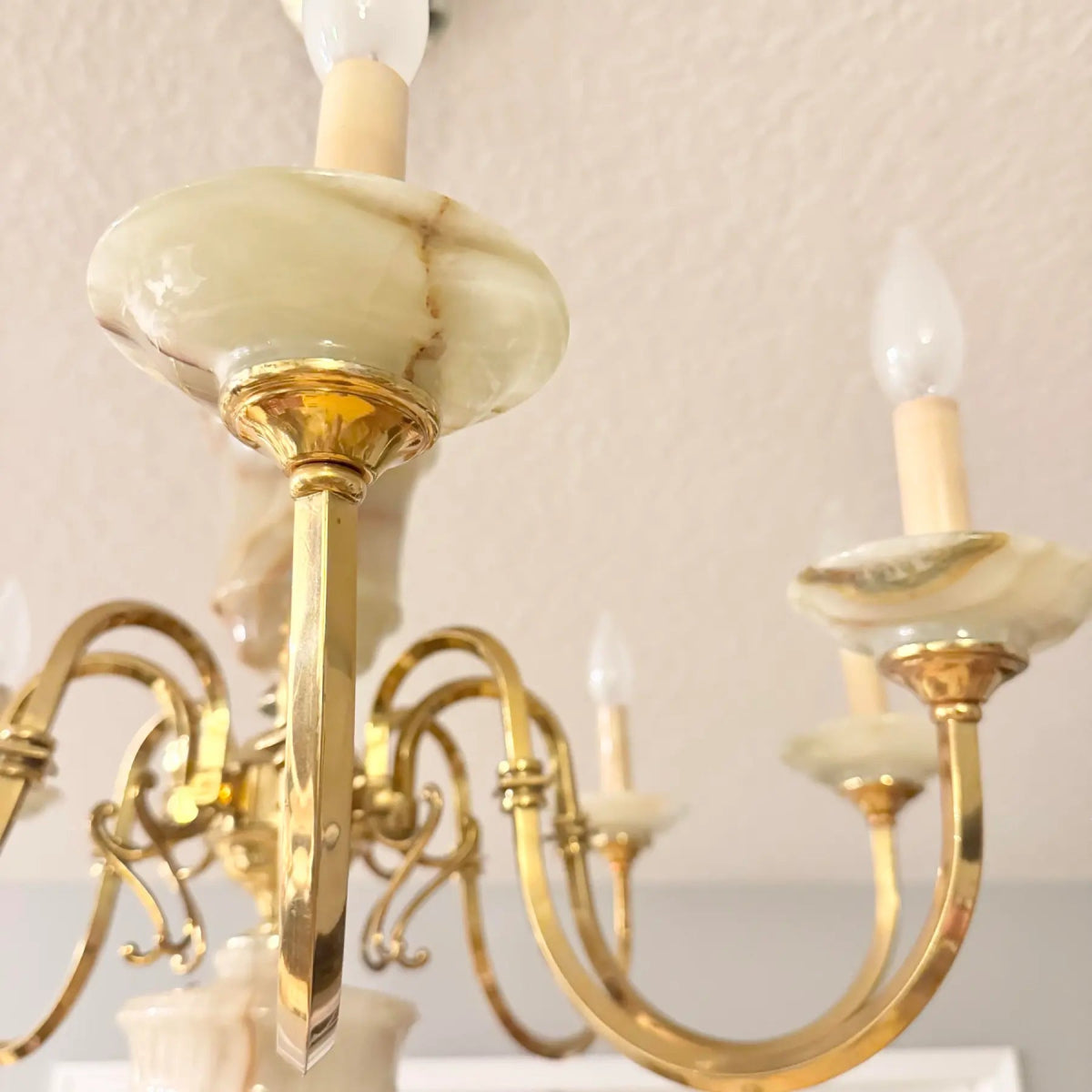 Vintage Georgian Style Green Onyx and Gold Chandelier - 8 Lights - Dolphin & Flamingo