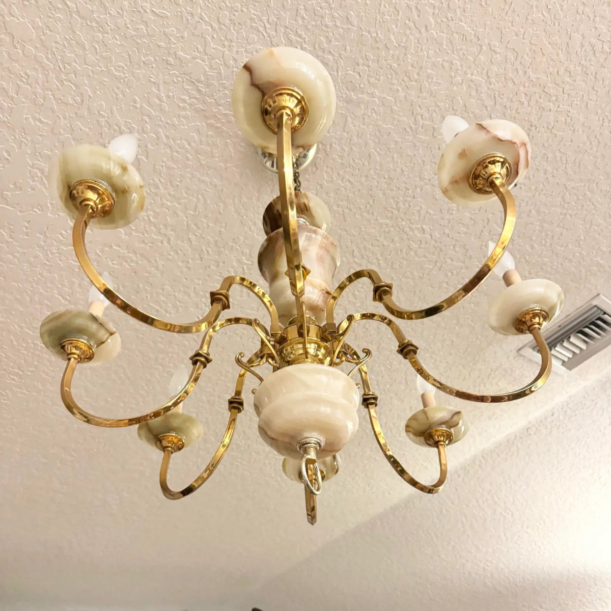 Vintage Georgian Style Green Onyx and Gold Chandelier - 8 Lights - Dolphin & Flamingo