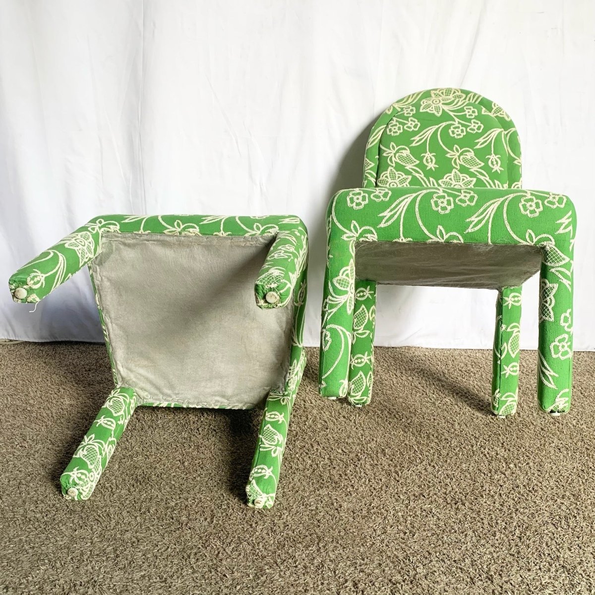 Vintage Green and White Floral Parsons Chairs - Set of 4 - Dolphin & Flamingo