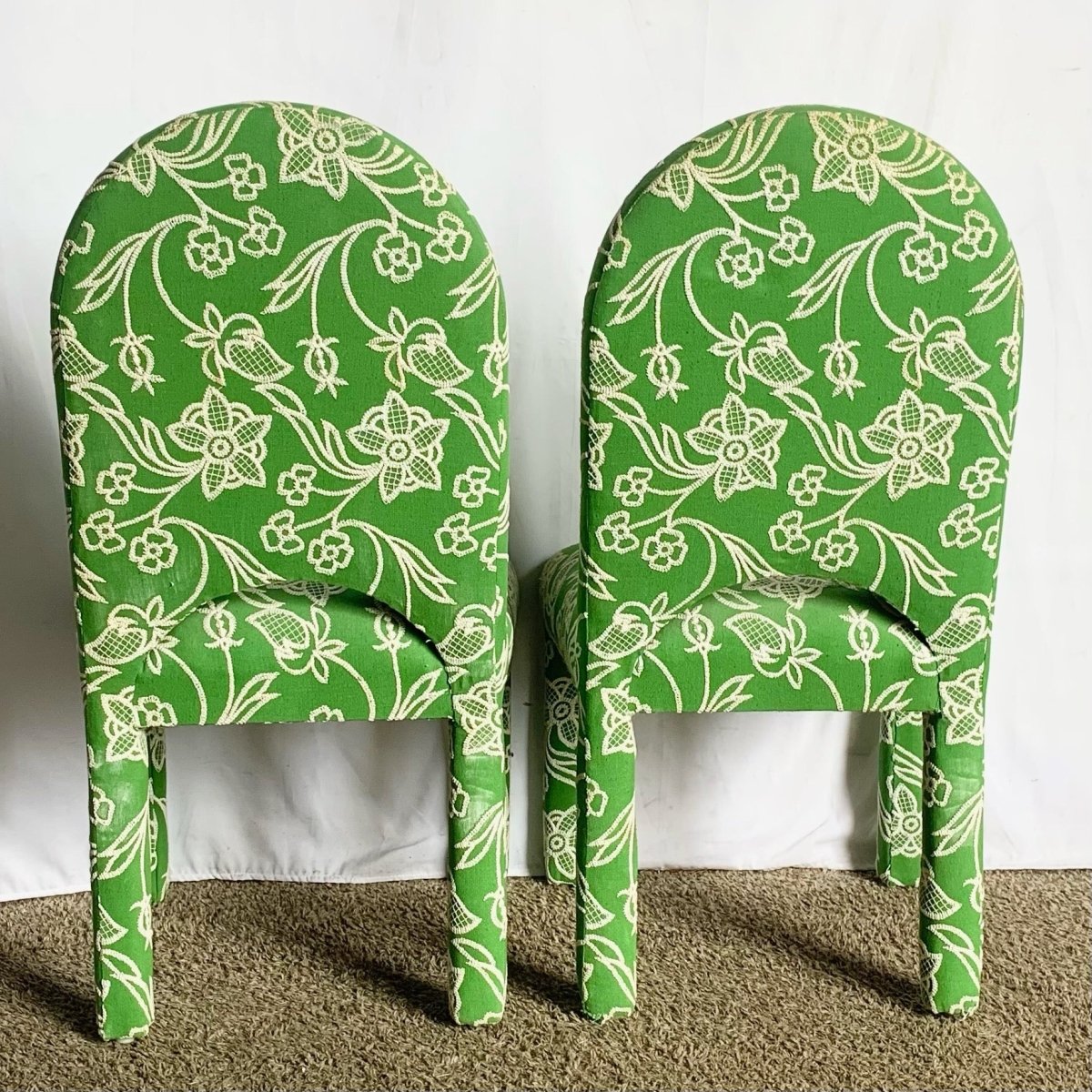 Vintage Green and White Floral Parsons Chairs - Set of 4 - Dolphin & Flamingo