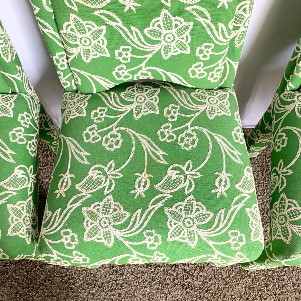 Vintage Green and White Floral Parsons Chairs - Set of 4 - Dolphin & Flamingo