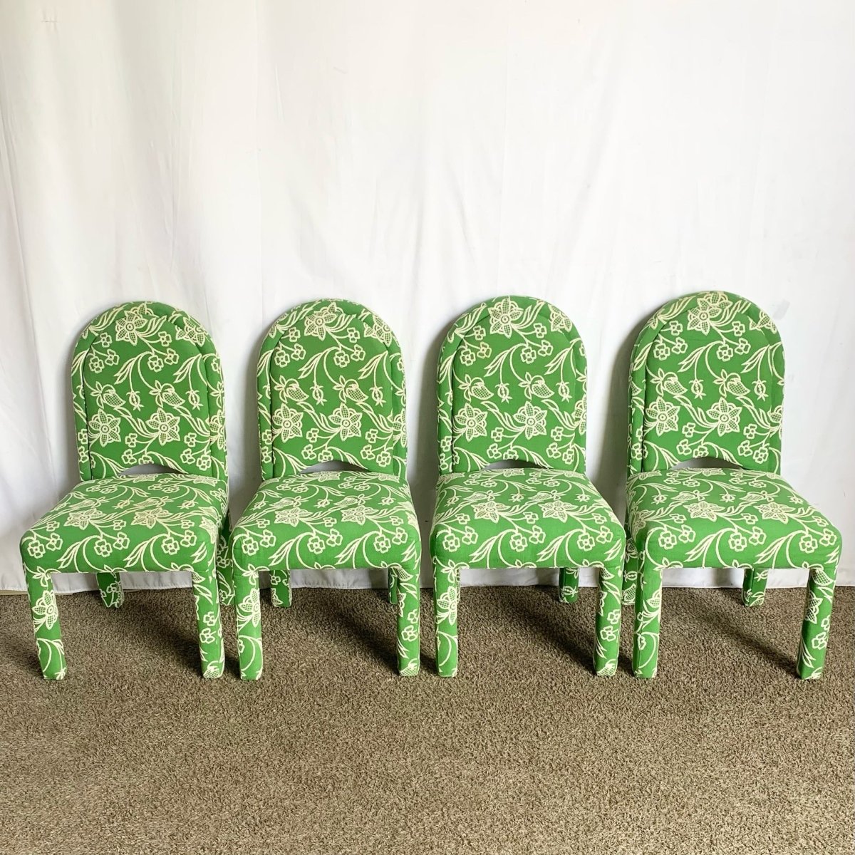 Vintage Green and White Floral Parsons Chairs - Set of 4 - Dolphin & Flamingo