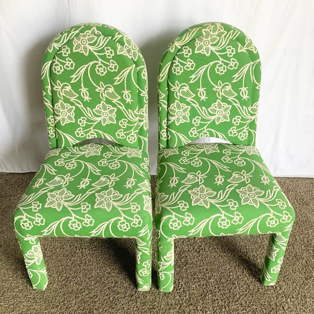 Vintage Green and White Floral Parsons Chairs - Set of 4 - Dolphin & Flamingo
