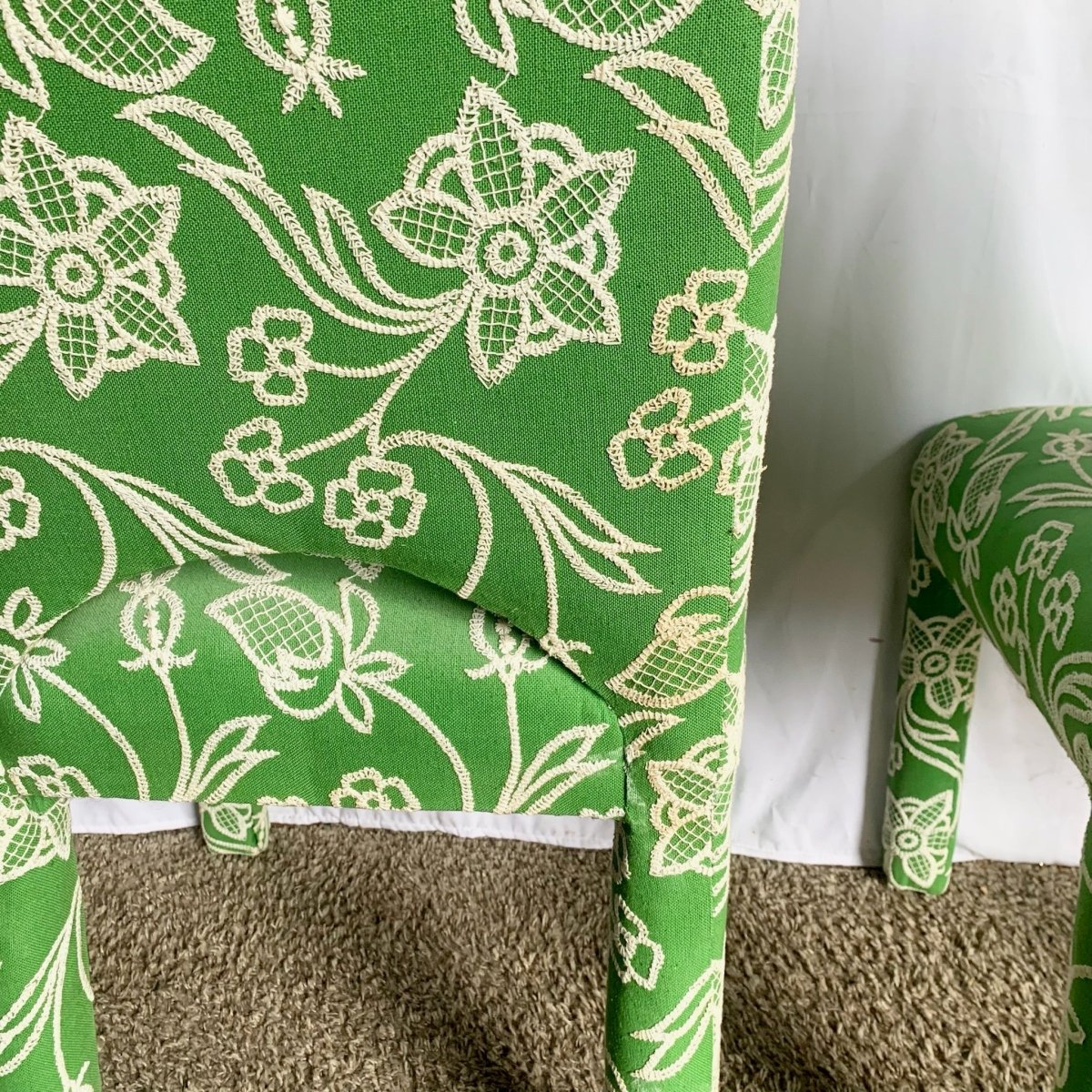 Vintage Green and White Floral Parsons Chairs - Set of 4 - Dolphin & Flamingo