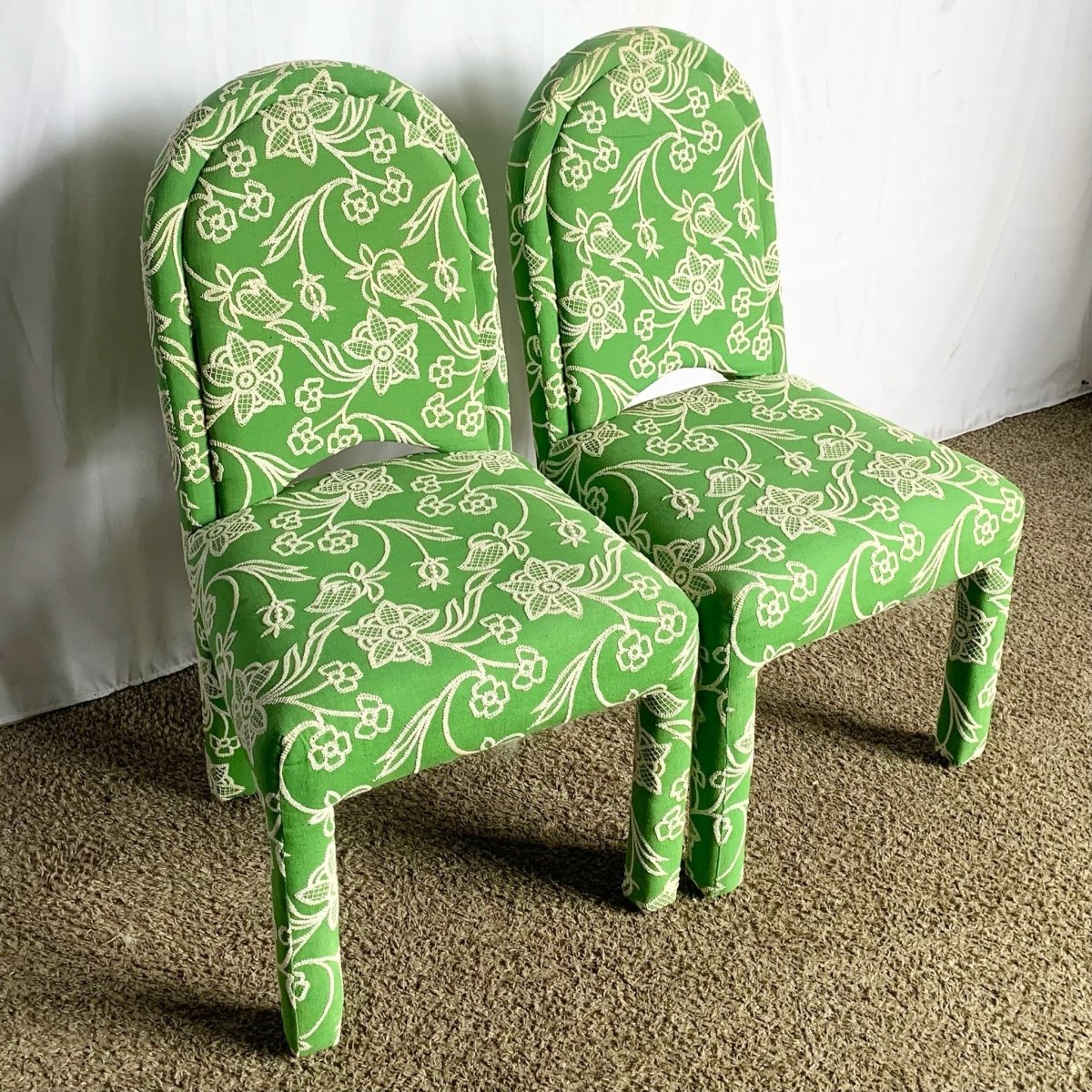 Vintage Green and White Floral Parsons Chairs - Set of 4 - Dolphin & Flamingo