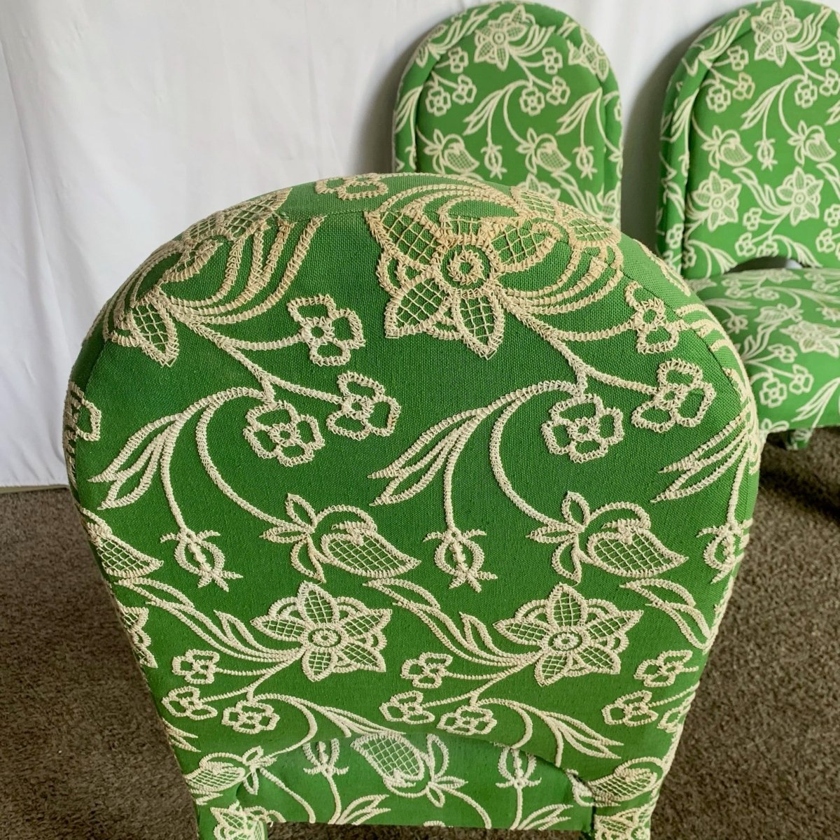 Vintage Green and White Floral Parsons Chairs - Set of 4 - Dolphin & Flamingo