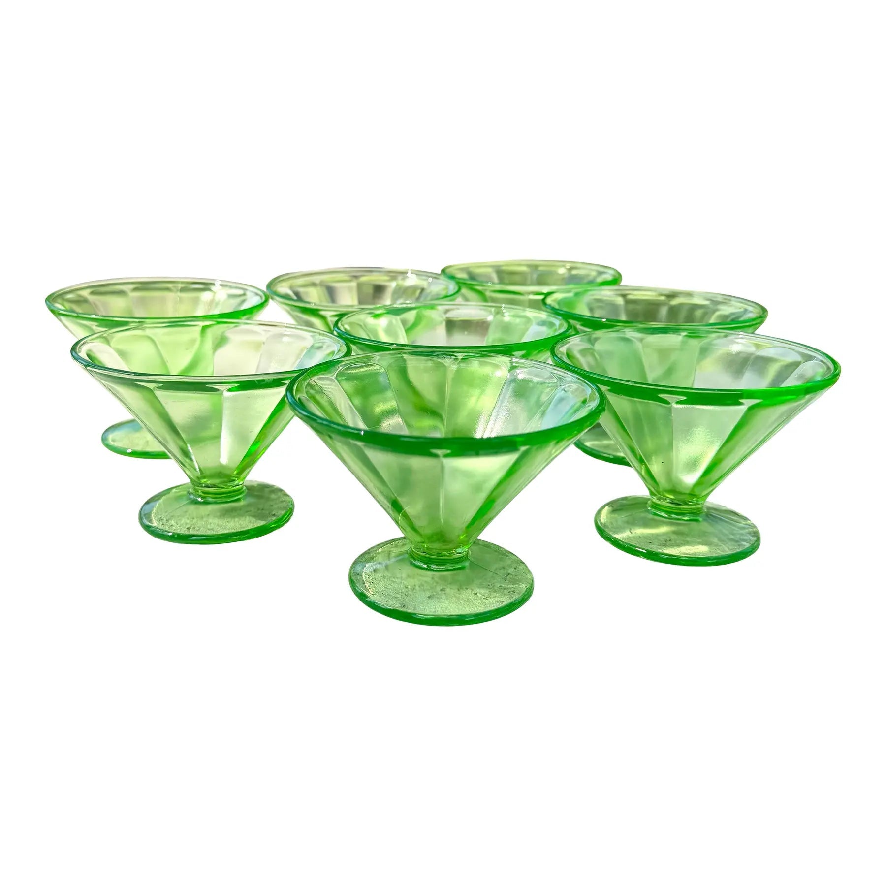 Vintage Green Federal Glass Sherbet Dishes - Set of 8 Dolphin & Flamingo