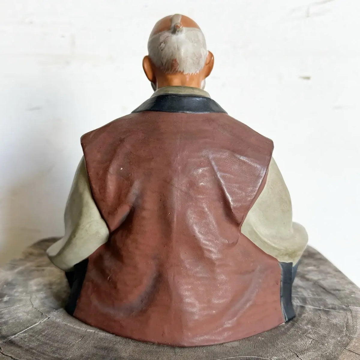 Vintage Hakata Mimasu Traditional Japanese Clay Doll Old Man - Dolphin & Flamingo