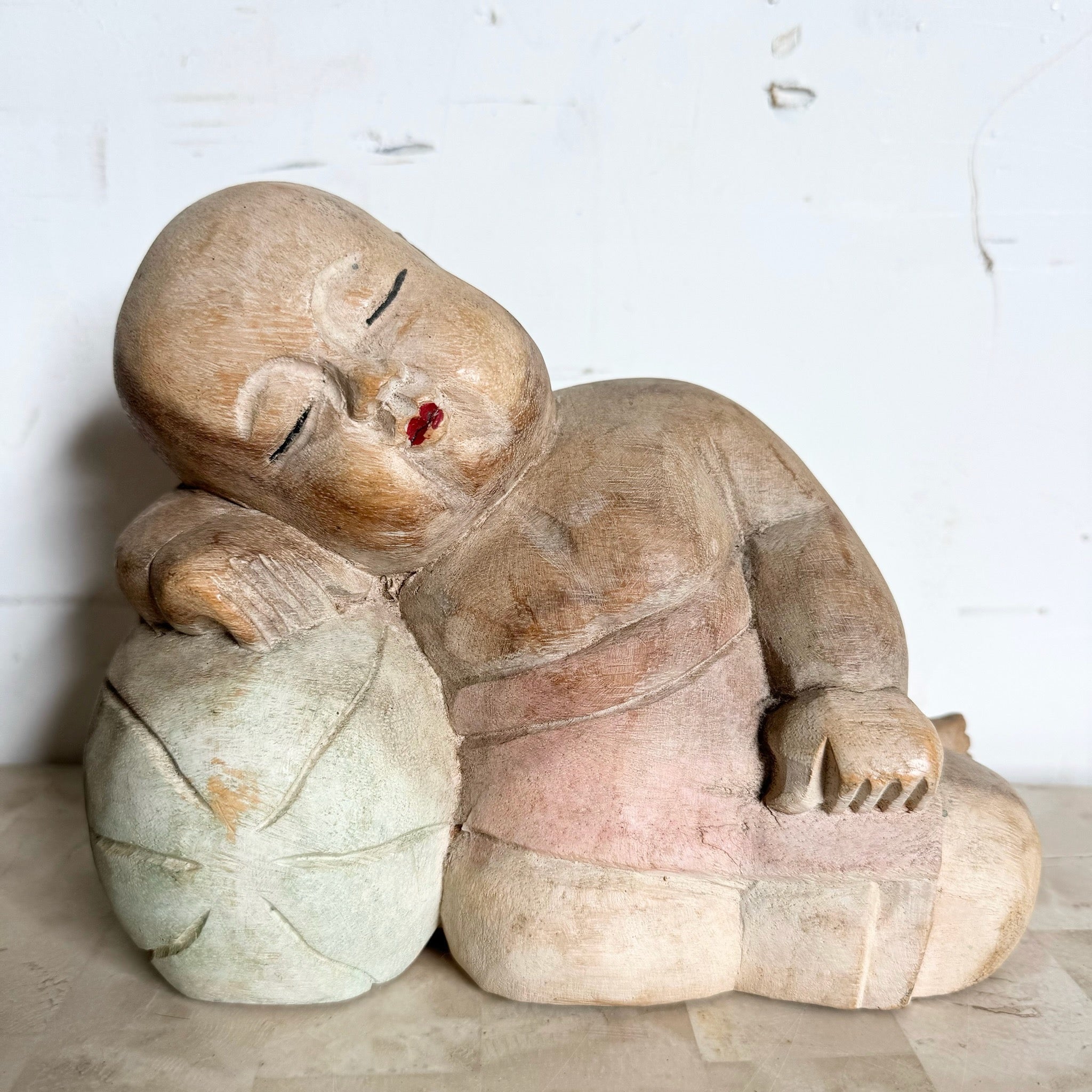 Vintage Hand Carved Asian Wooden Babies - Set of 2 - Dolphin & Flamingo